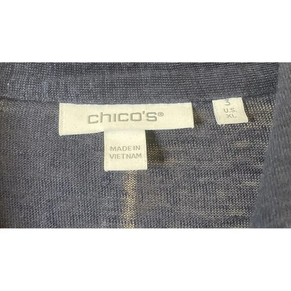 Chicos 3 US XL Linen Button Down Tee Navy Blue Tonal Trim 3/4 Sleeve READ Boho - Picture 5 of 8